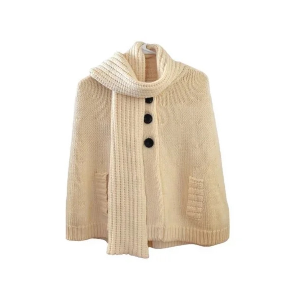 Banana Republicextra fine merino wool Beige Knit Sweater cape with Scarf m/l p